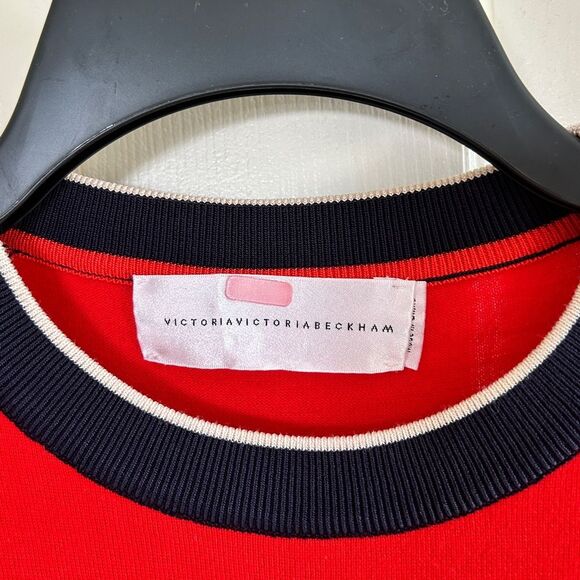 Victoria Beckham Red Blue White Crew Neck Sweater Stripe Longsleeve Top Large 10 - Picture 4 of 12